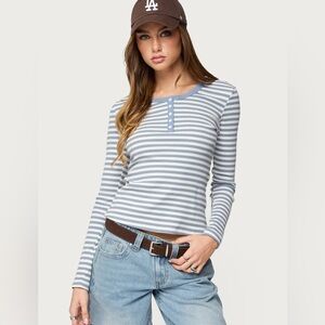 Edikted Roma Striped Henley Top